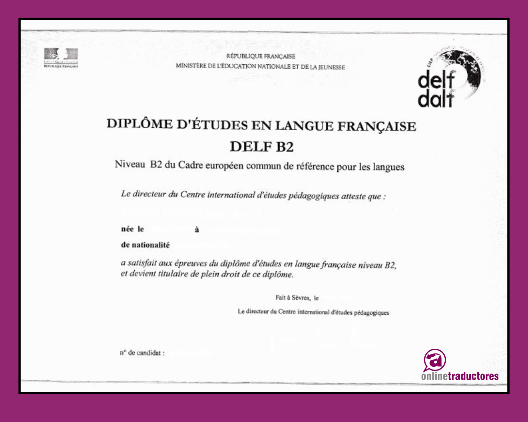 Traducción jurada de diplomas DELF-DALF en Ibiza